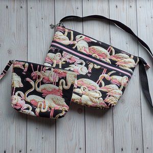 BRAND NEW! Flamingo Zippered Purse + Matching Wristlet Purse Pouch